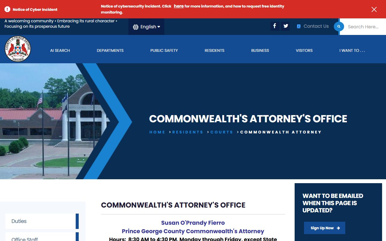 Prince George County court records after arrest Commonwealth Attorney page
